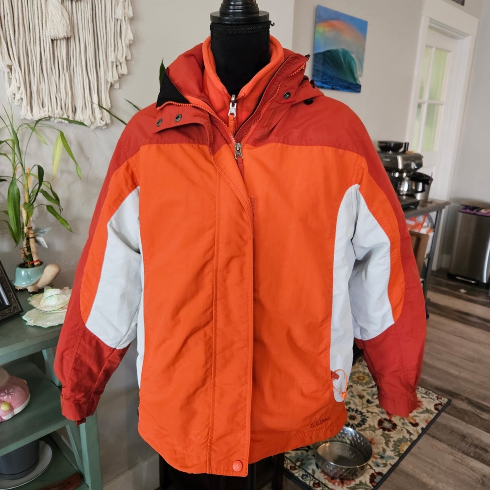 L.L. Bean Orange and White Colorblock Insulated Jacket